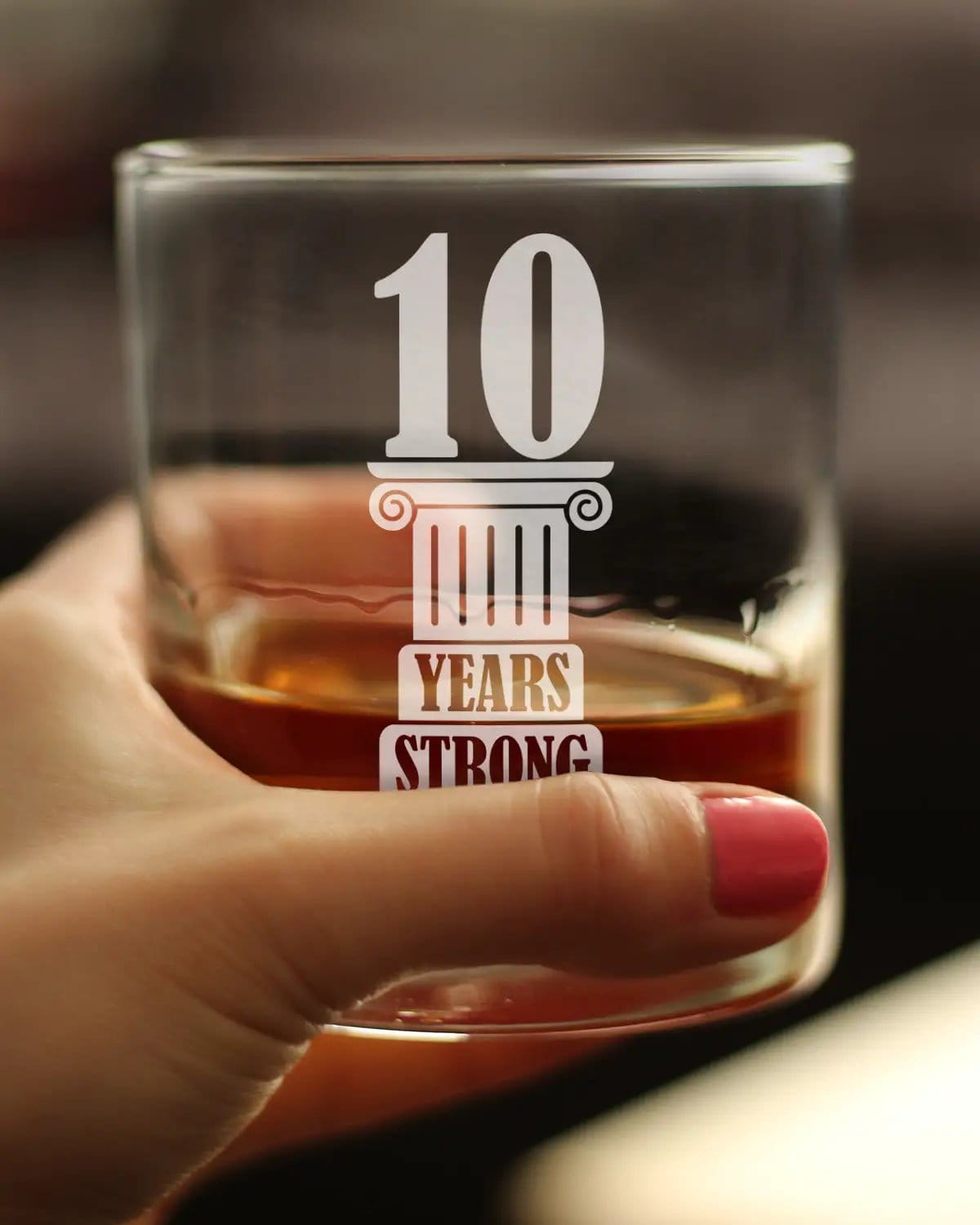 Etched Rocks Glass | 10.25 oz Whiskey Glass | Dishwasher Safe | 10 Years Strong Engraved