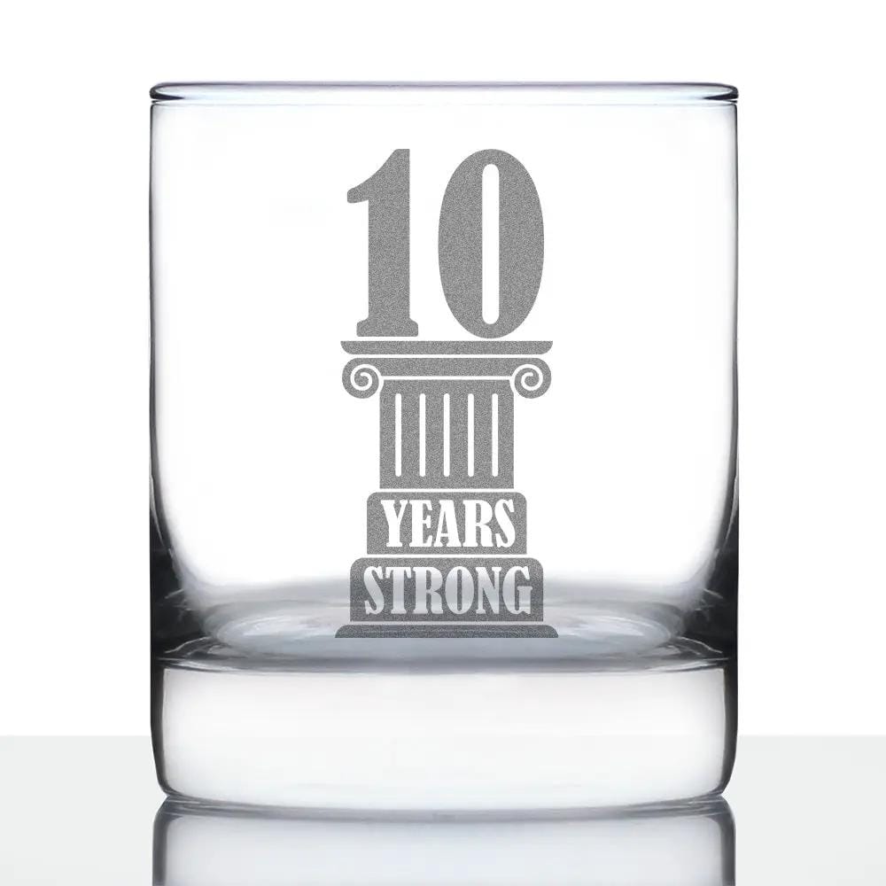 Etched Rocks Glass | 10.25 oz Whiskey Glass | Dishwasher Safe | 10 Years Strong Engraved