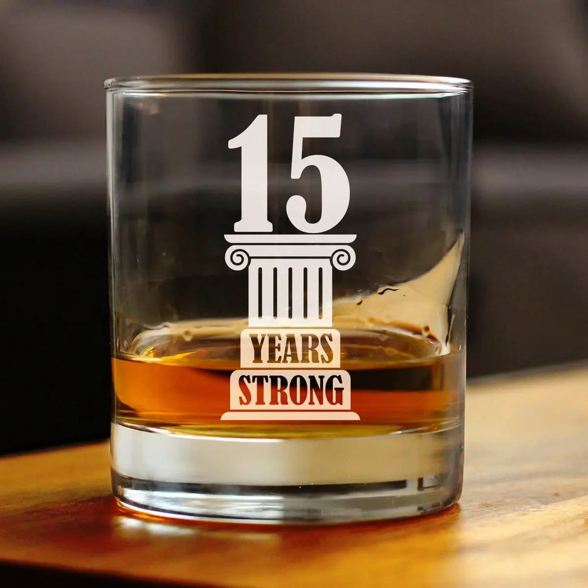 Etched Rocks Glass | 10.25 oz Whiskey Glass | Dishwasher Safe | 15 Years Strong Engraved