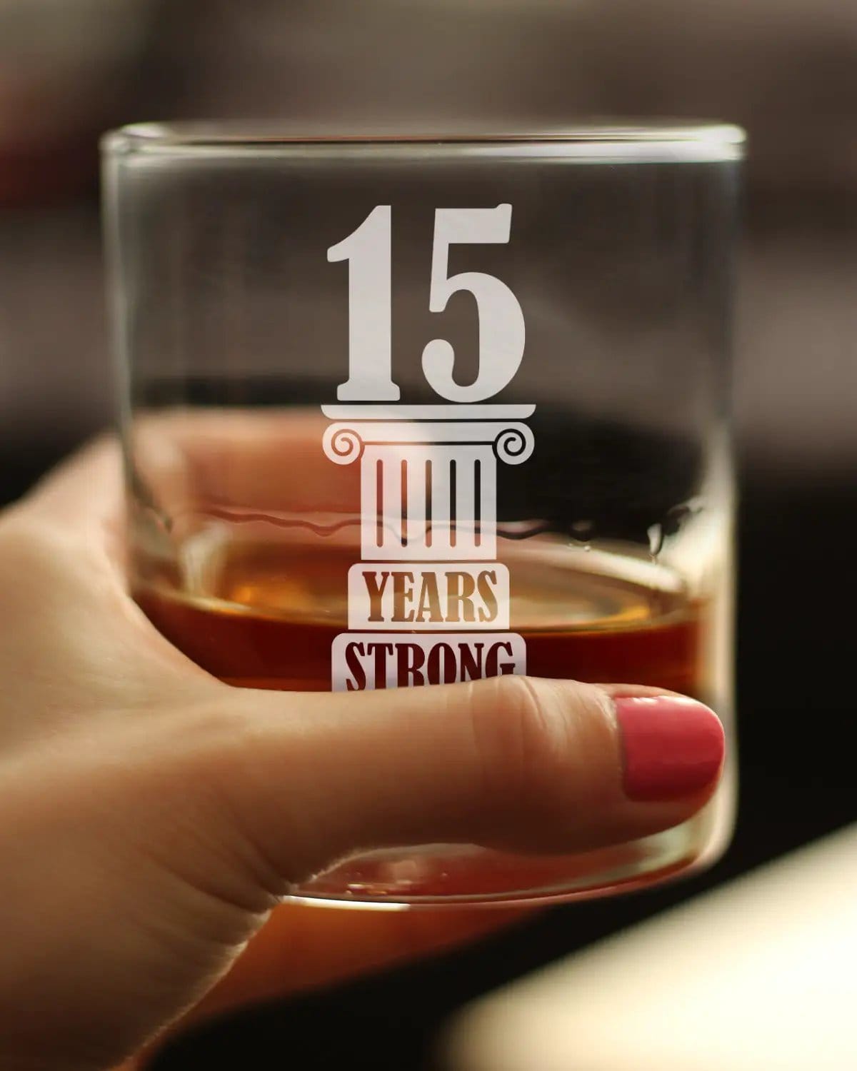 Etched Rocks Glass | 10.25 oz Whiskey Glass | Dishwasher Safe | 15 Years Strong Engraved