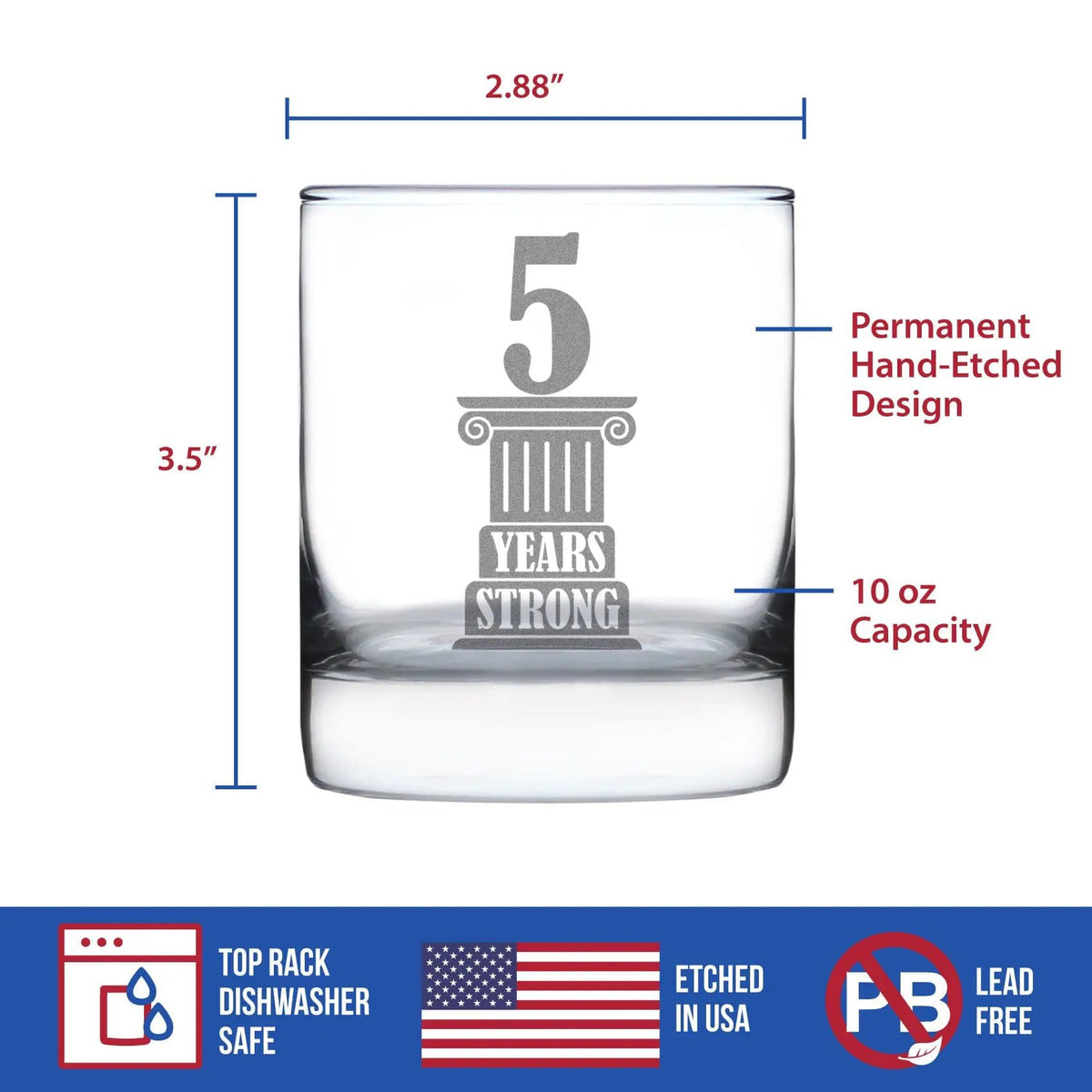 Etched Rocks Glass | 10.25 oz Whiskey Glass | Dishwasher Safe | 5 Years Strong Engraved
