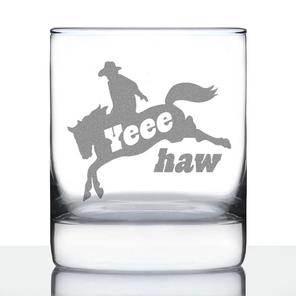 Etched Rocks Glass | 10.25 oz Whiskey Glass | Dishwasher Safe | Yeehaw Engraved