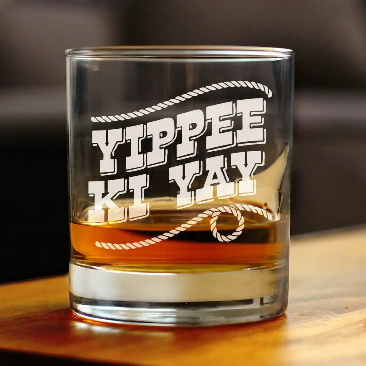 Etched Rocks Glass | 10.25 oz Whiskey Glass | Dishwasher Safe | Yippee Ki Yay Engraved