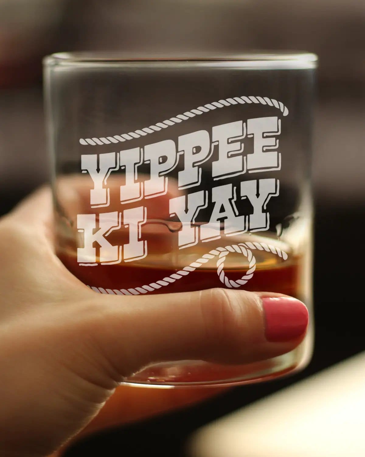 Etched Rocks Glass | 10.25 oz Whiskey Glass | Dishwasher Safe | Yippee Ki Yay Engraved