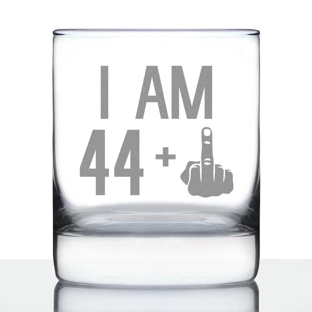Etched Rocks Glass | 10 oz Whiskey Glass | Dishwasher Safe | 44 + 1 Middle Finger