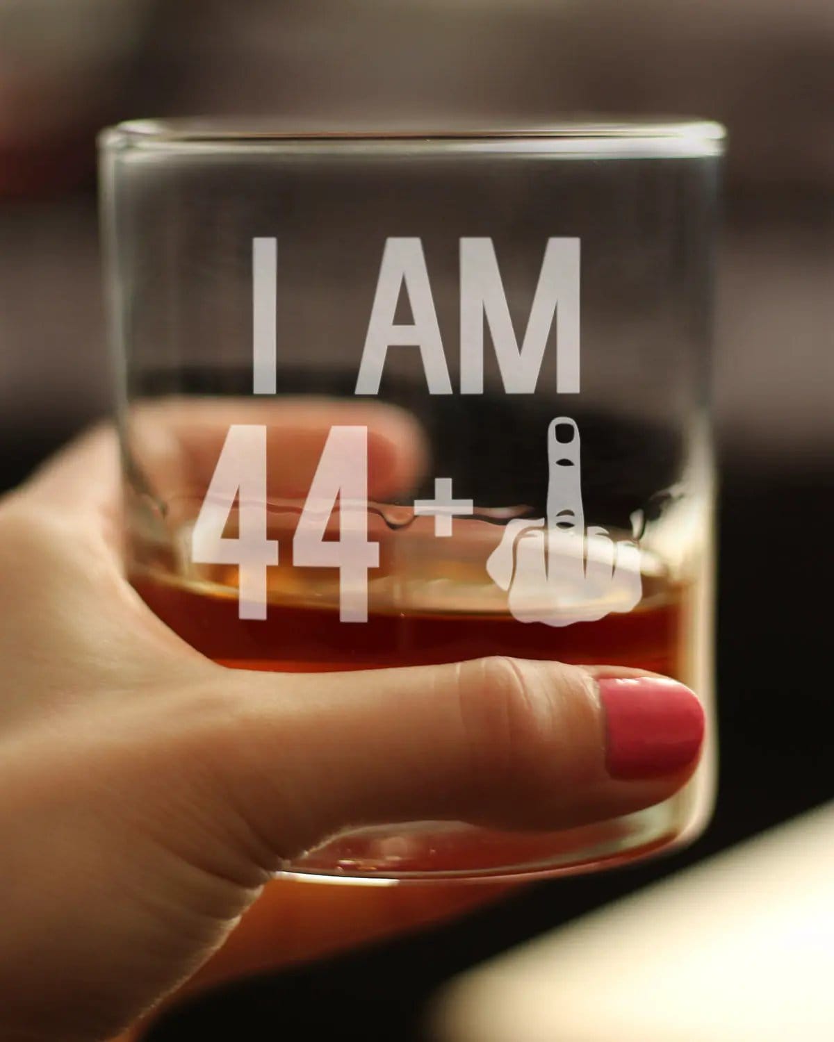 Etched Rocks Glass | 10 oz Whiskey Glass | Dishwasher Safe | 44 + 1 Middle Finger