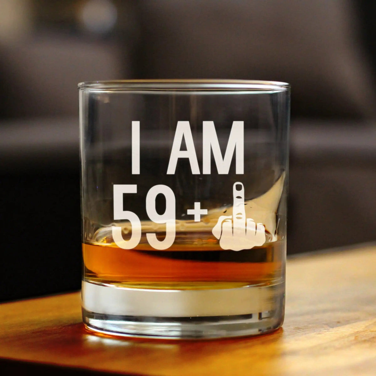 Etched Rocks Glass | 10 oz Whiskey Glass | Dishwasher Safe | 59 + 1 Middle Finger - Funny 60th Birthday