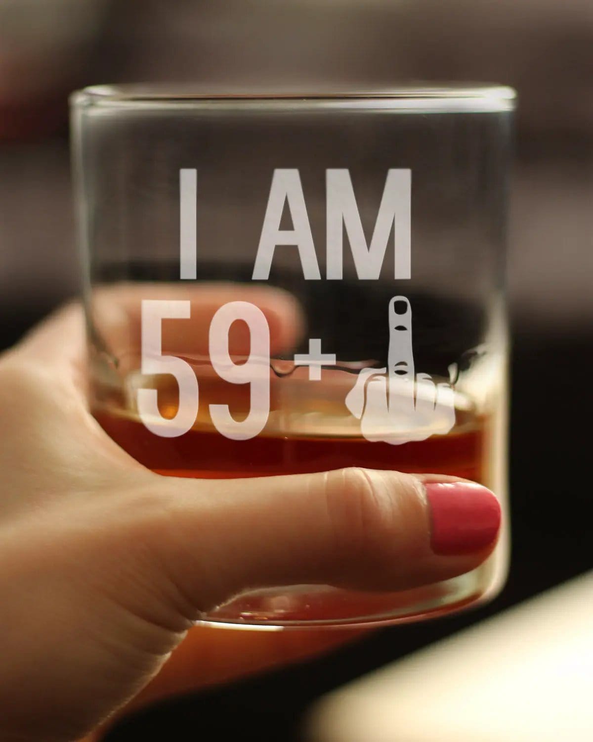 Etched Rocks Glass | 10 oz Whiskey Glass | Dishwasher Safe | 59 + 1 Middle Finger - Funny 60th Birthday