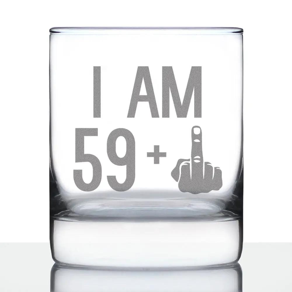 Etched Rocks Glass | 10 oz Whiskey Glass | Dishwasher Safe | 59 + 1 Middle Finger - Funny 60th Birthday