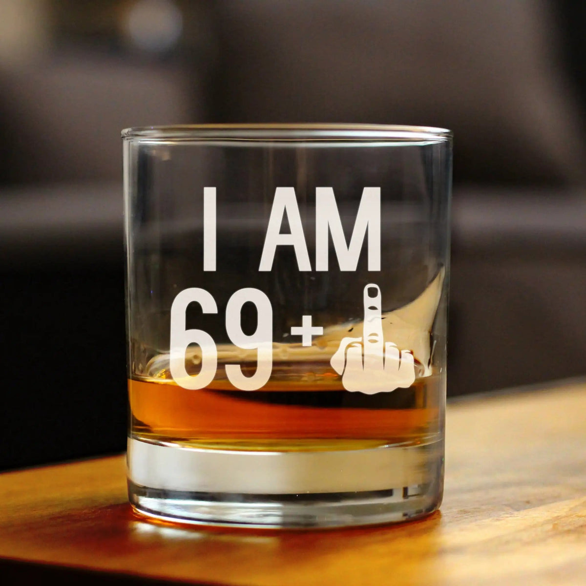 Etched Rocks Glass | 10 oz Whiskey Glass | Dishwasher Safe | 69 + 1 Middle Finger - Funny 70th Birthday