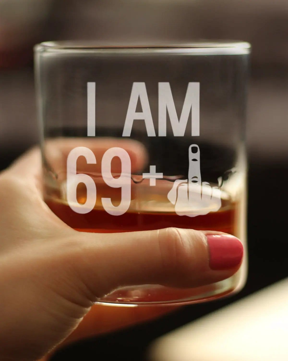 Etched Rocks Glass | 10 oz Whiskey Glass | Dishwasher Safe | 69 + 1 Middle Finger - Funny 70th Birthday