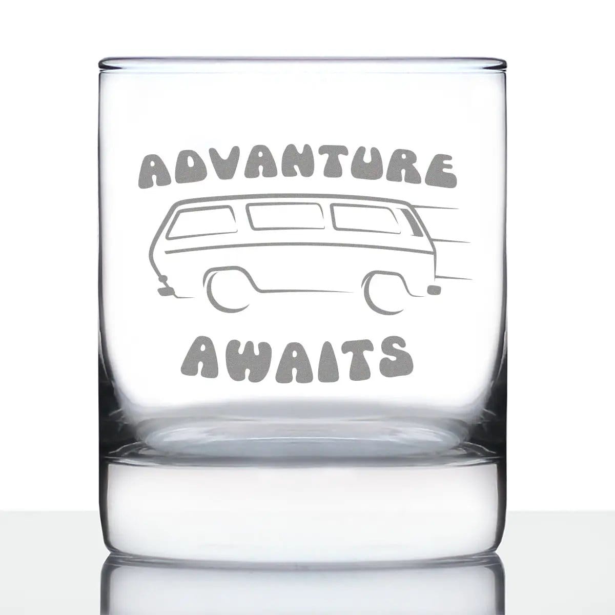 Etched Rocks Glass | 10 oz Whiskey Glass | Dishwasher Safe | Advanture Awaits