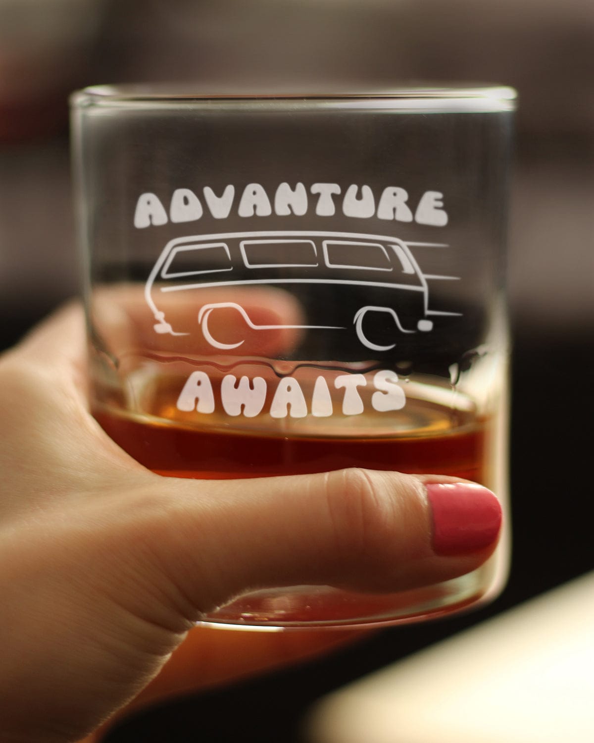 Etched Rocks Glass | 10 oz Whiskey Glass | Dishwasher Safe | Advanture Awaits
