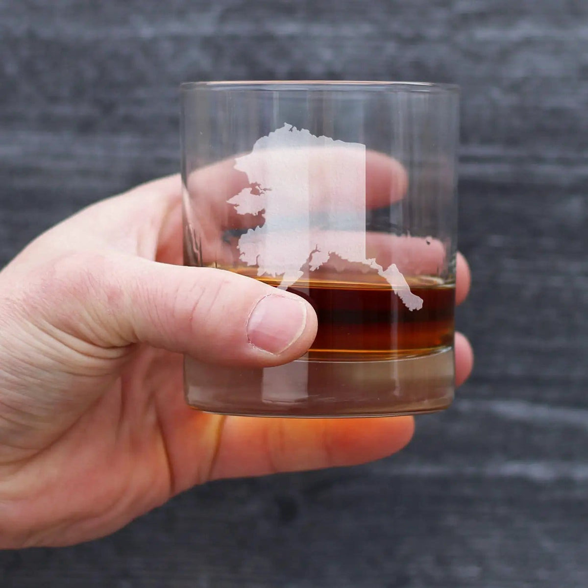 Etched Rocks Glass | 10.25 oz Whiskey Glass | Dishwasher Safe | Alaska State Outline