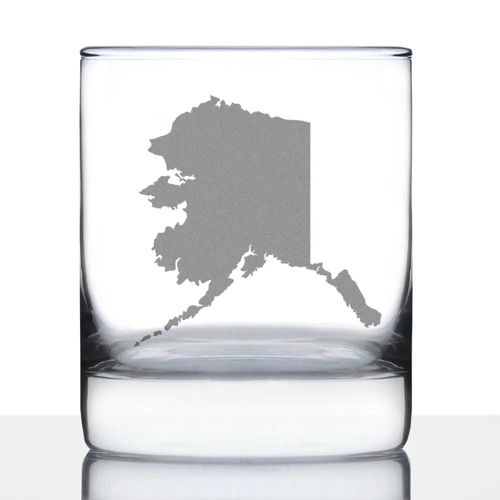 Etched Rocks Glass | 10.25 oz Whiskey Glass | Dishwasher Safe | Alaska State Outline