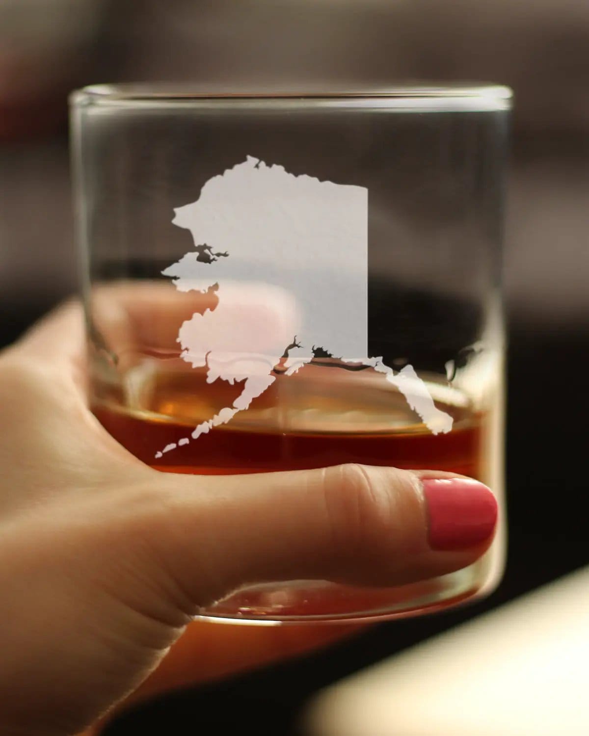 Etched Rocks Glass | 10.25 oz Whiskey Glass | Dishwasher Safe | Alaska State Outline
