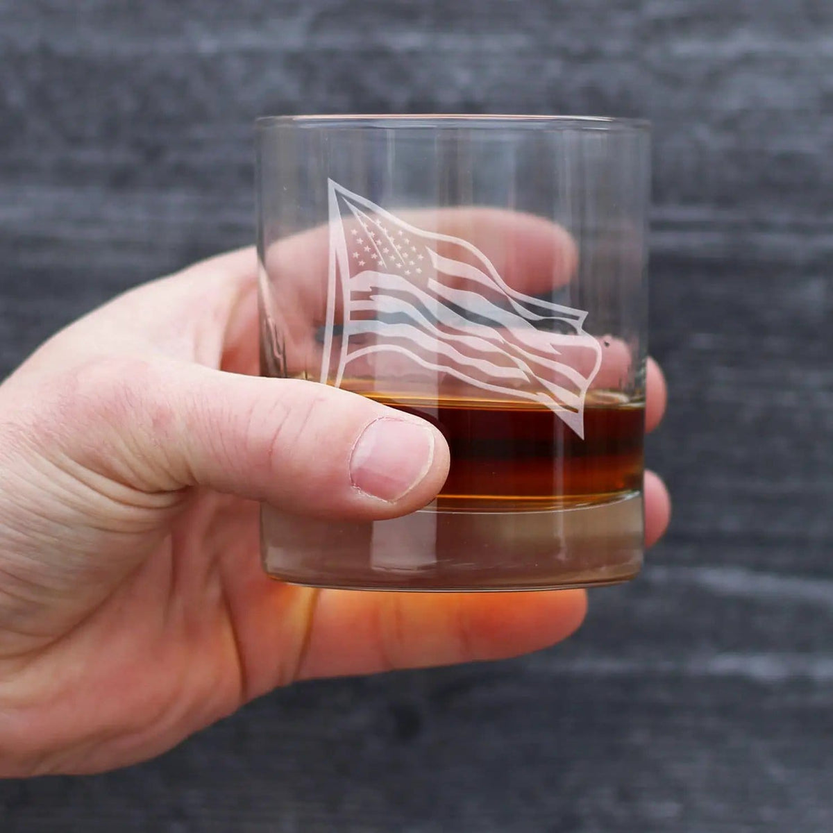 Etched Rocks Glass | 10.25 oz Whiskey Glass | Dishwasher Safe | American Flag