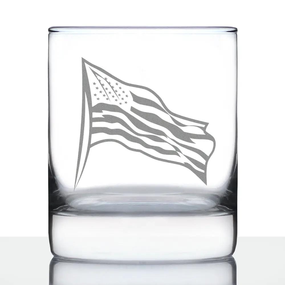 Etched Rocks Glass | 10.25 oz Whiskey Glass | Dishwasher Safe | American Flag