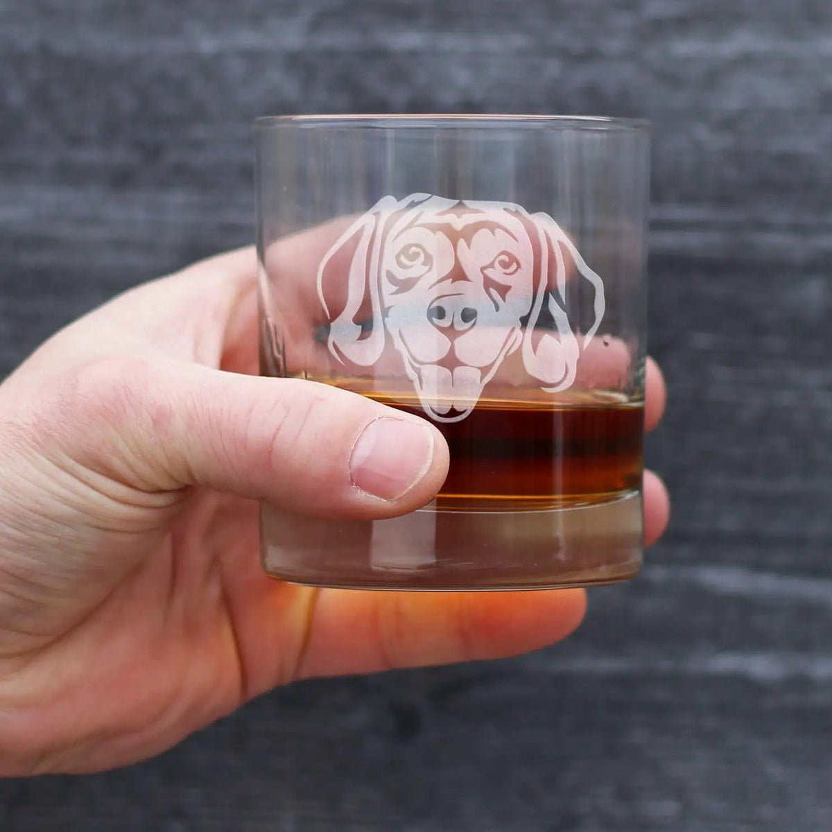 Etched Rocks Glass | 10.25 oz Whiskey Glass | Dishwasher Safe | Happy Beagle