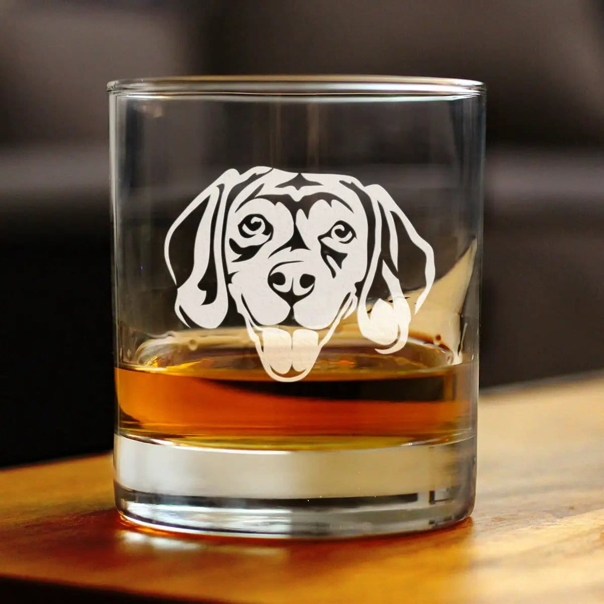 Etched Rocks Glass | 10.25 oz Whiskey Glass | Dishwasher Safe | Happy Beagle
