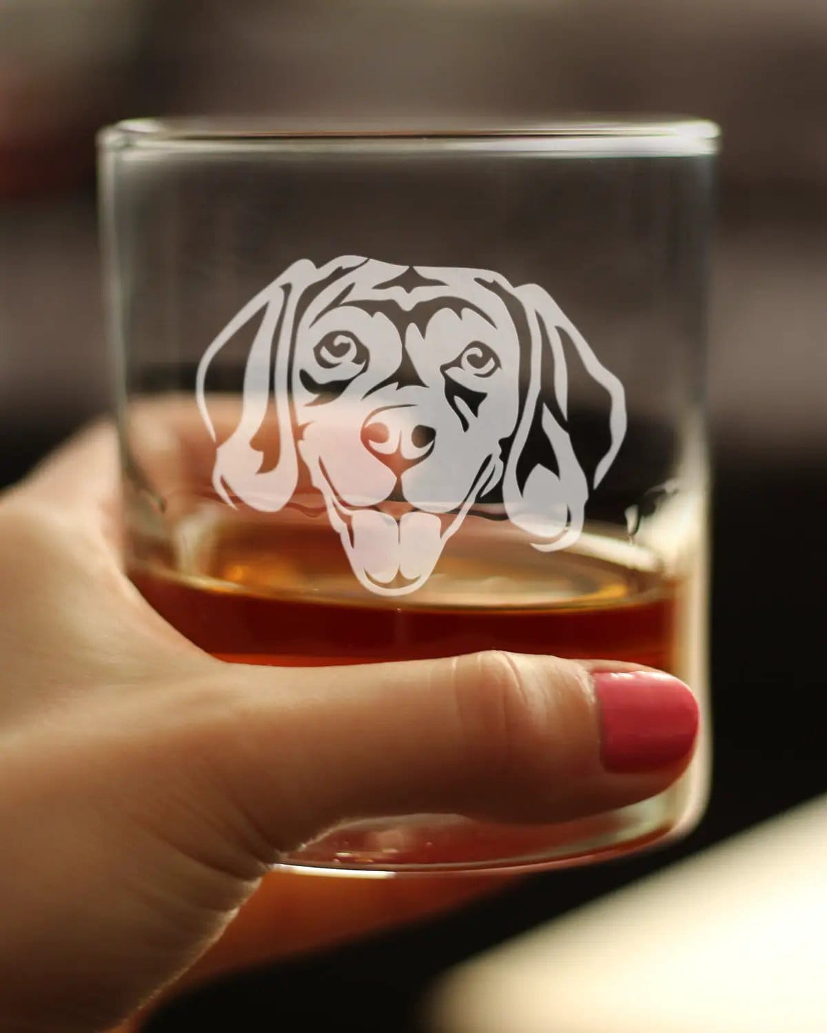 Etched Rocks Glass | 10.25 oz Whiskey Glass | Dishwasher Safe | Happy Beagle