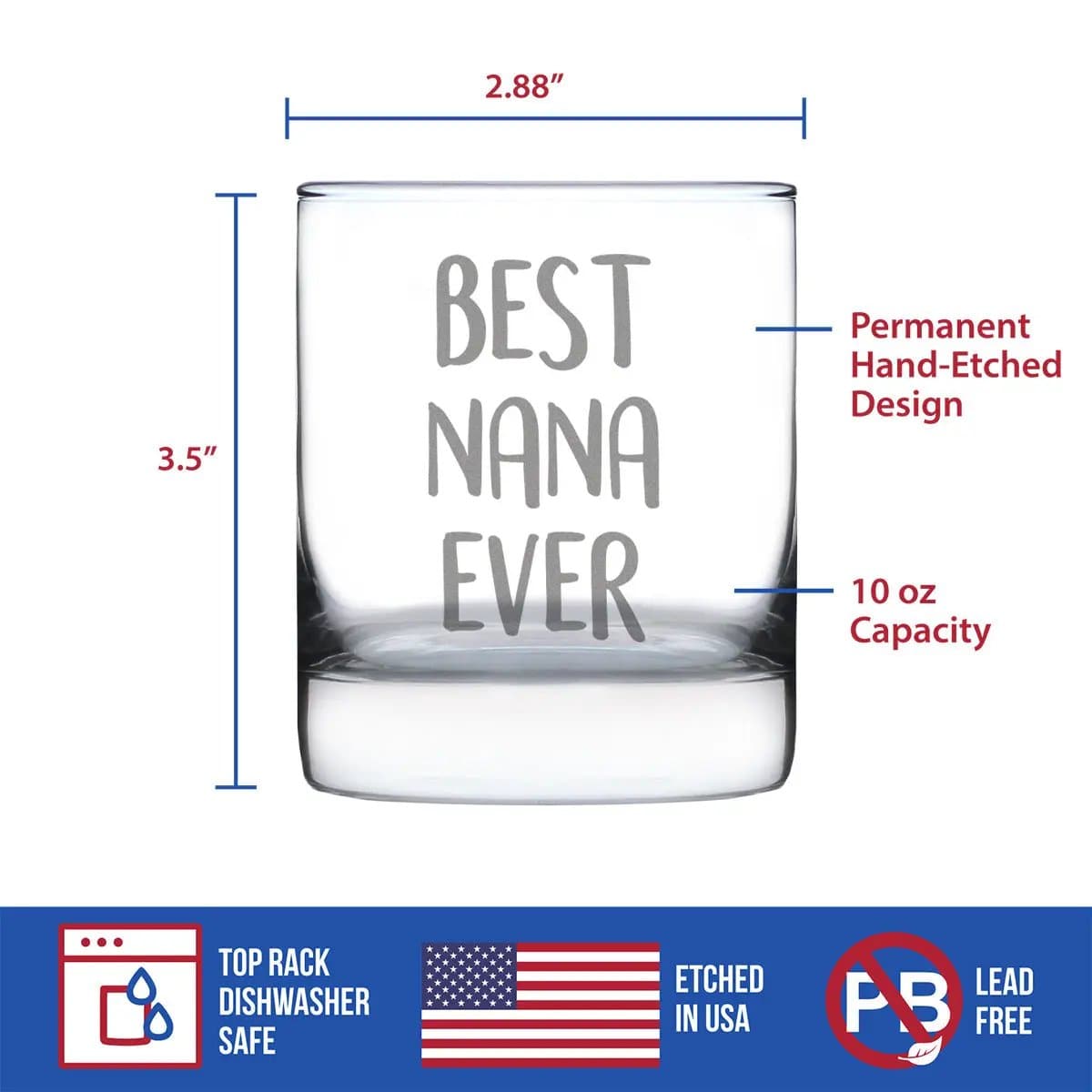 Etched Rocks Glass | 10 oz Whiskey Glass | Dishwasher Safe | Best Nana Ever