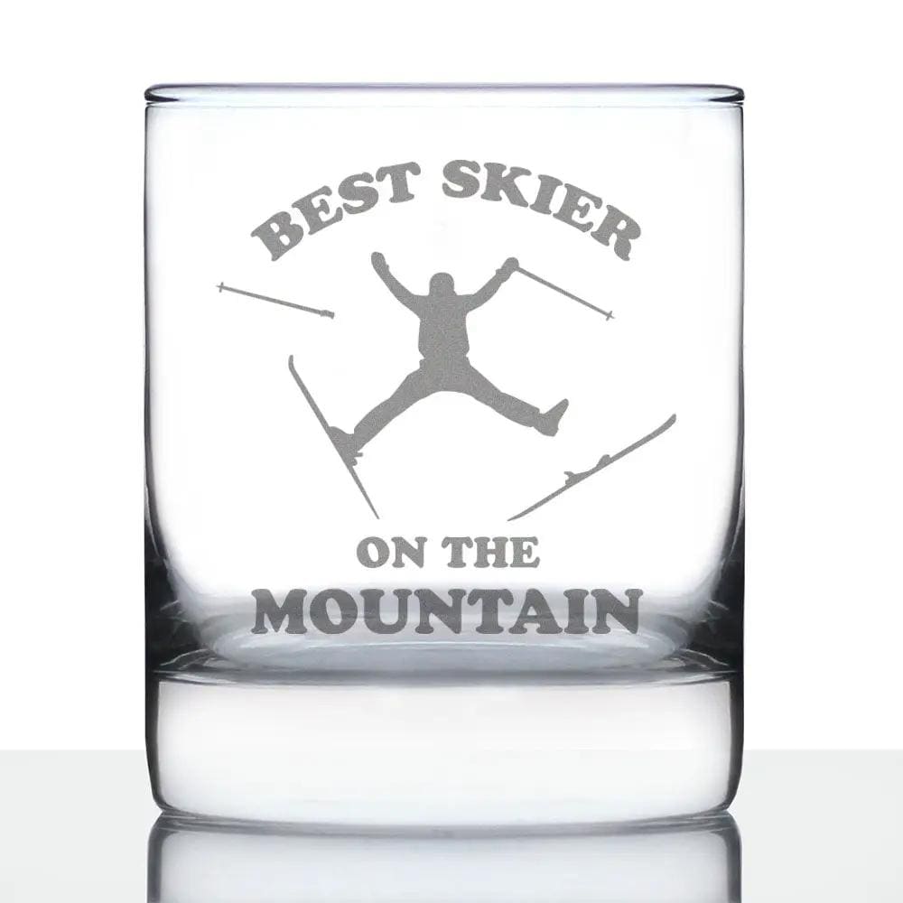 Etched Rocks Glass | 10.25 oz Whiskey Glass | Dishwasher Safe | Best Skier