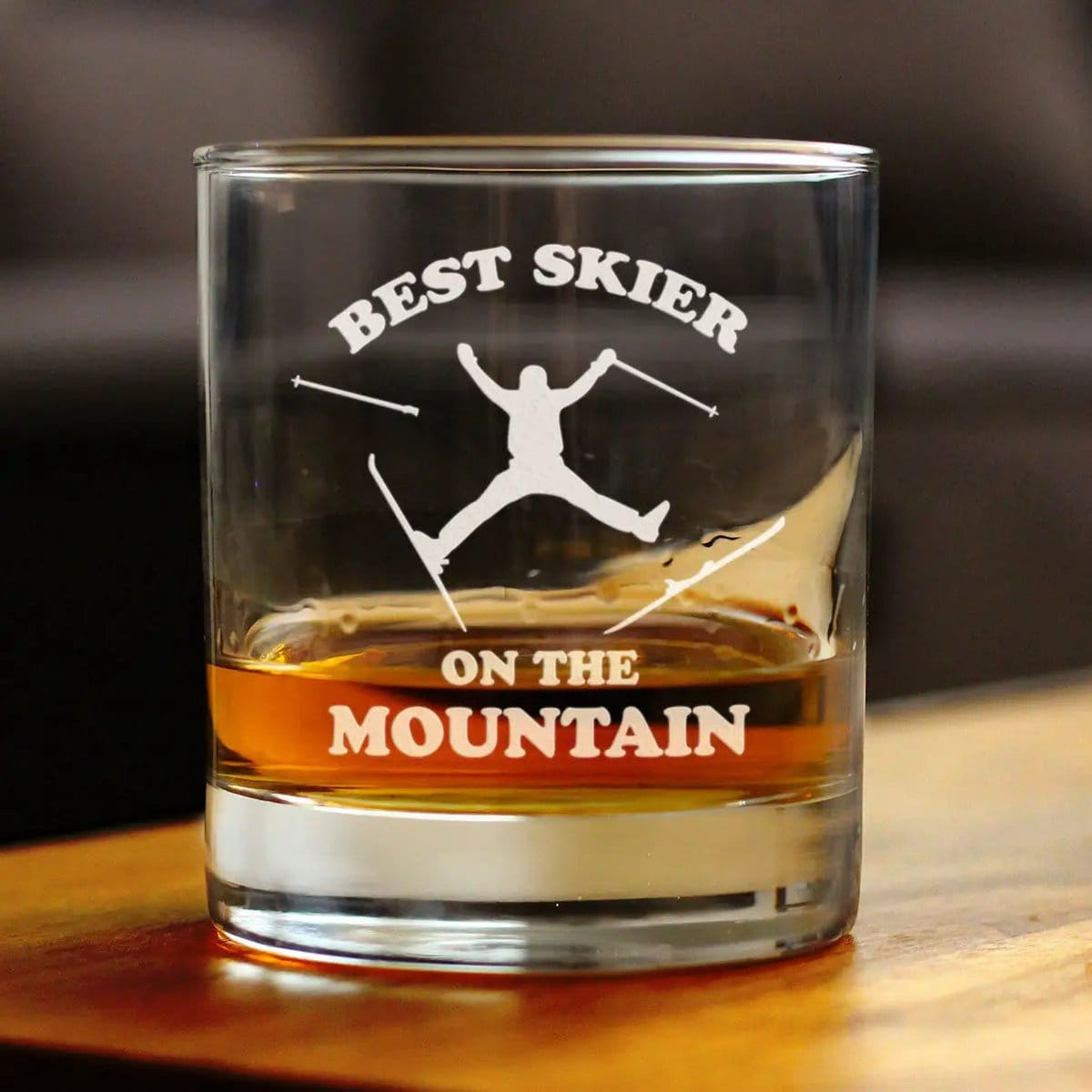 Etched Rocks Glass | 10.25 oz Whiskey Glass | Dishwasher Safe | Best Skier