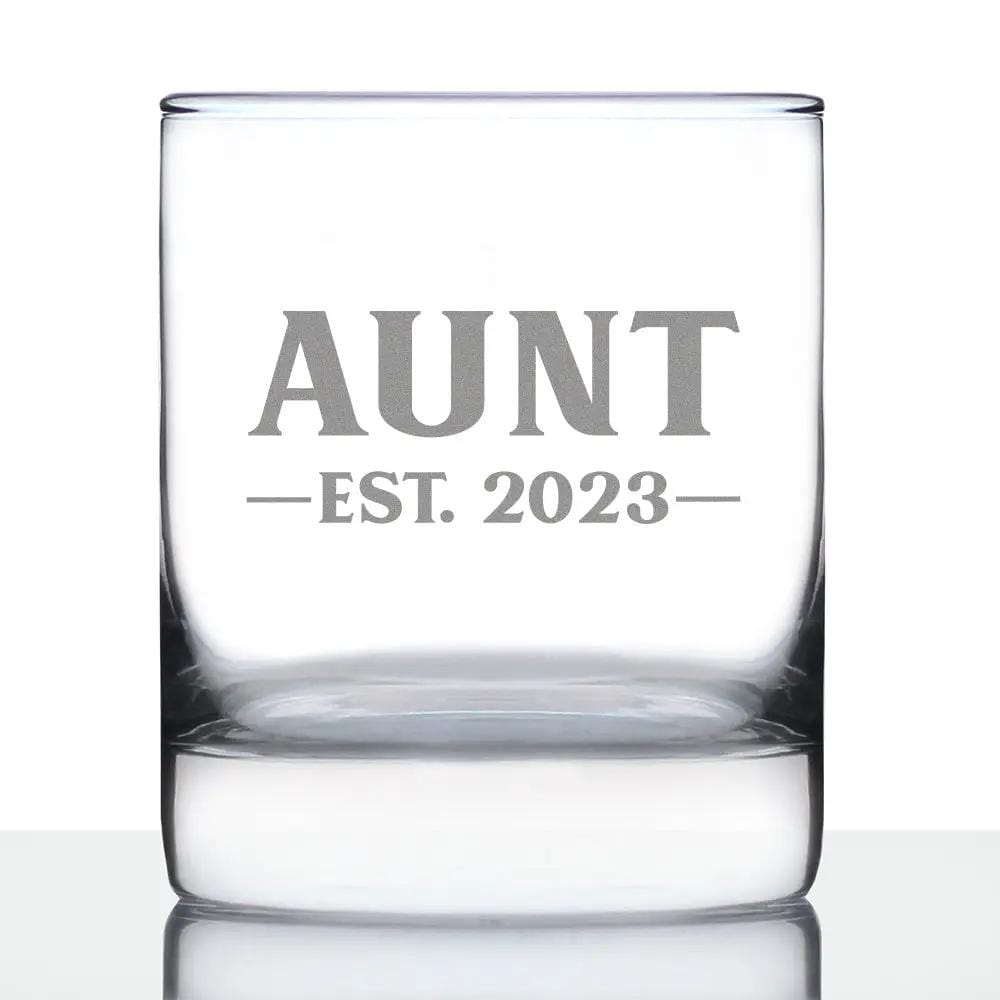 Etched Rocks Glass | 10 oz Whiskey Glass | Dishwasher Safe | Aunt Est. 2023 - Bold