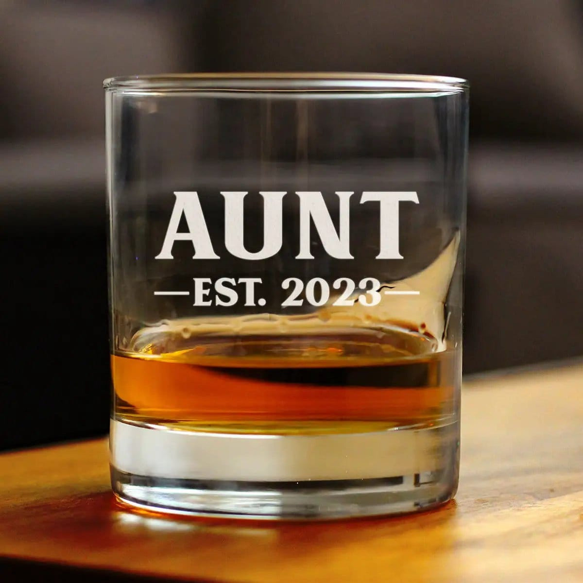 Etched Rocks Glass | 10 oz Whiskey Glass | Dishwasher Safe | Aunt Est. 2023 - Bold