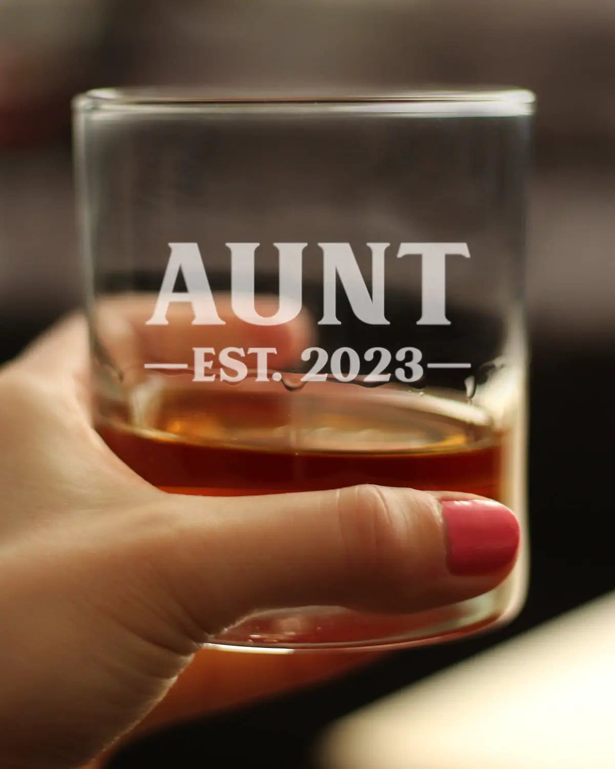 Etched Rocks Glass | 10 oz Whiskey Glass | Dishwasher Safe | Aunt Est. 2023 - Bold