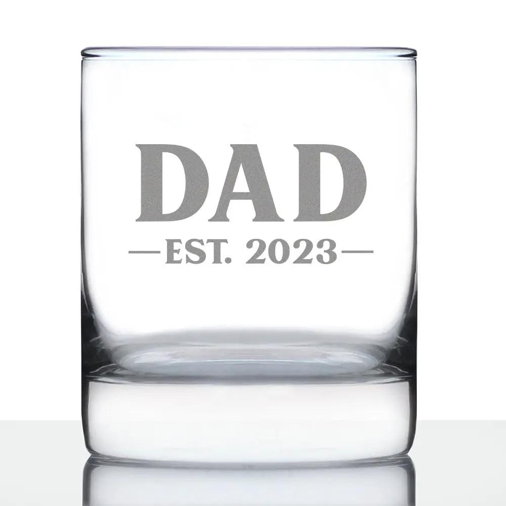 Etched Rocks Glass | 10 oz Whiskey Glass | Dishwasher Safe | Dad Est. 2023 - Bold