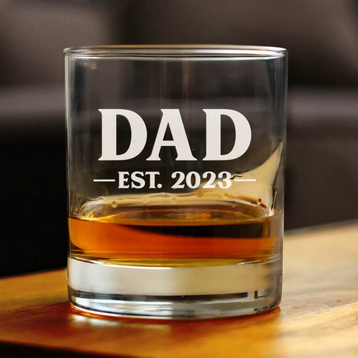 Etched Rocks Glass | 10 oz Whiskey Glass | Dishwasher Safe | Dad Est. 2023 - Bold