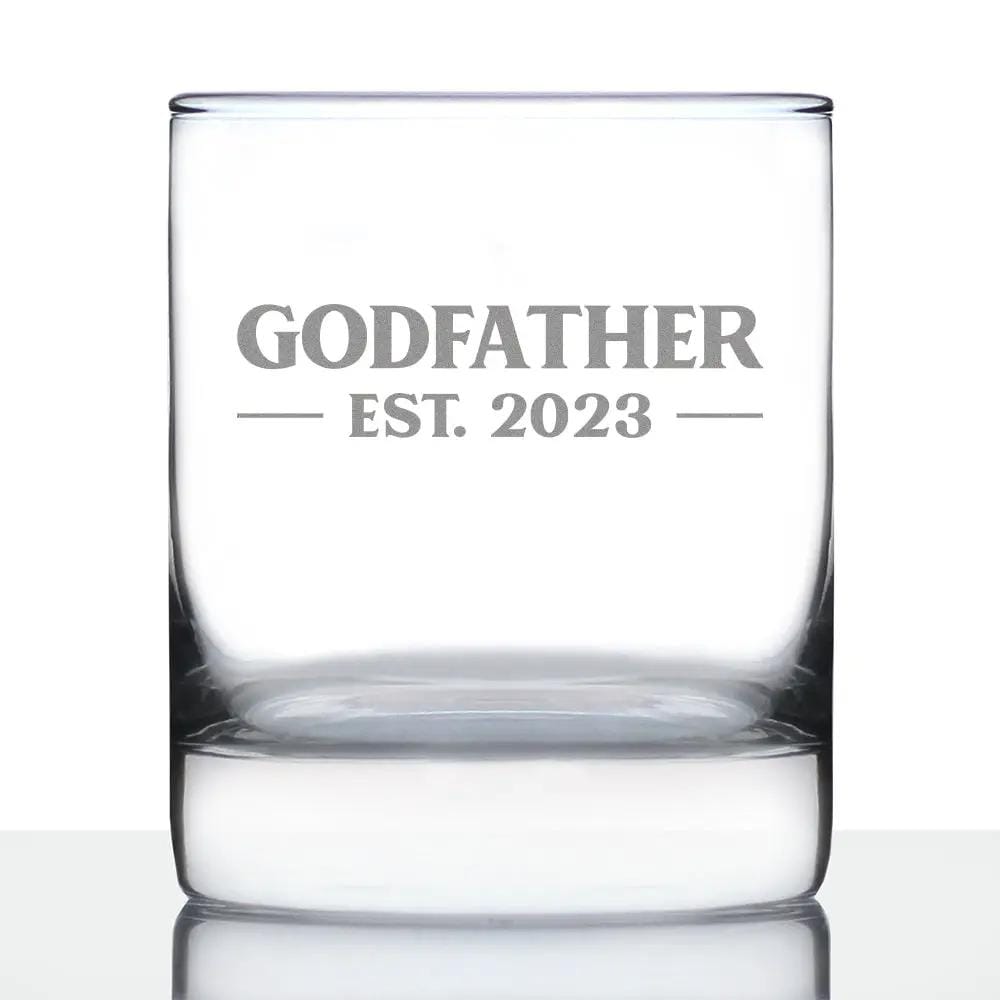 Etched Rocks Glass | 10 oz Whiskey Glass | Dishwasher Safe | Godfather Est. 2023 - Bold