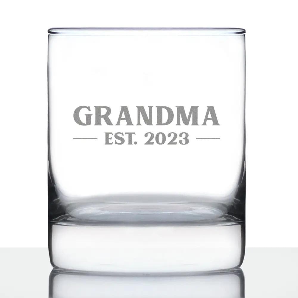 Etched Rocks Glass | 10 oz Whiskey Glass | Dishwasher Safe | Grandma Est. 2023 - Bold