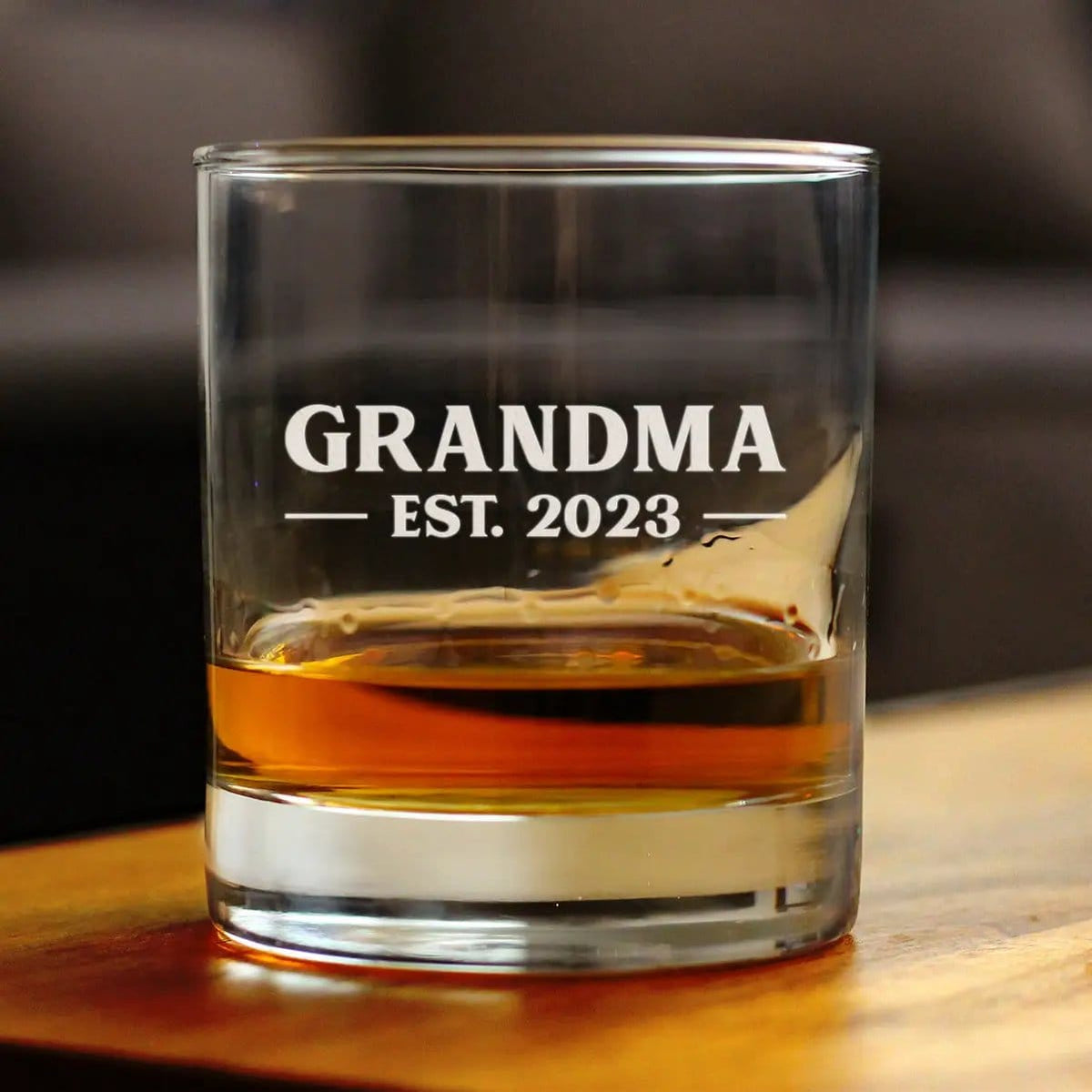 Etched Rocks Glass | 10 oz Whiskey Glass | Dishwasher Safe | Grandma Est. 2023 - Bold