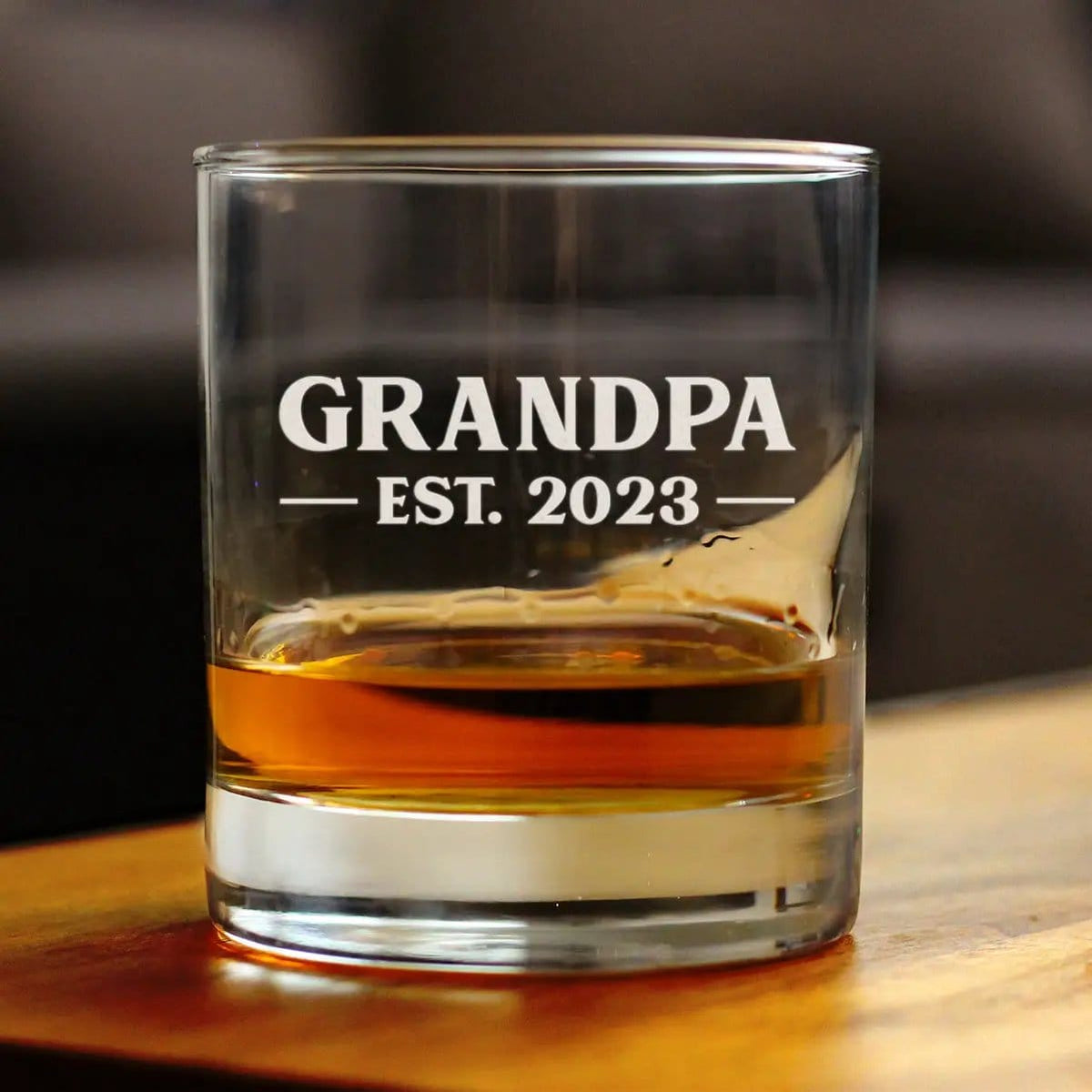 Etched Rocks Glass | 10 oz Whiskey Glass | Dishwasher Safe | Grandpa Est. 2023 - Bold
