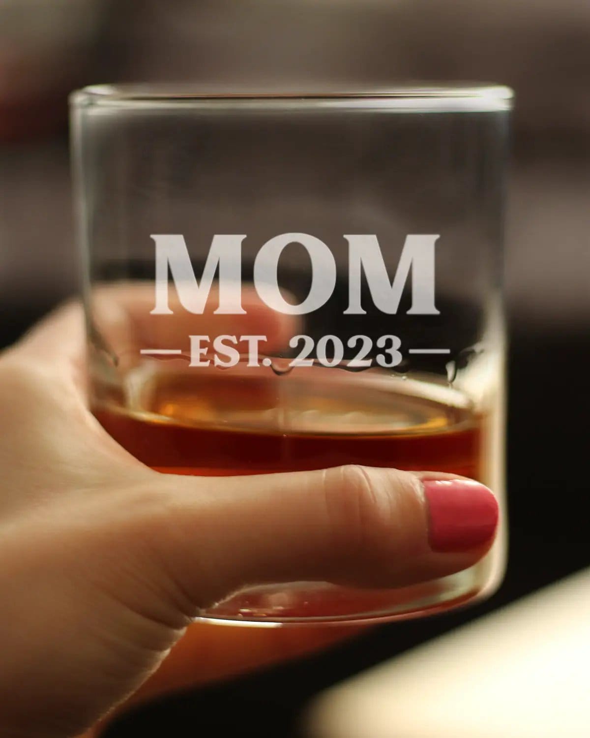 Etched Rocks Glass | 10 oz Whiskey Glass | Dishwasher Safe | Mom Est. 2023 - Bold