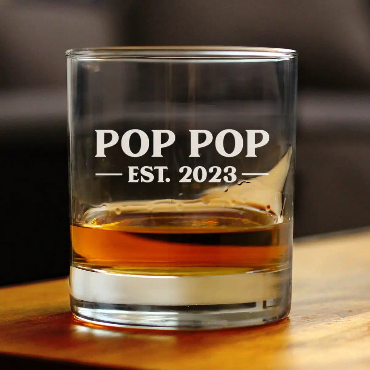 Etched Rocks Glass | 10 oz Whiskey Glass | Dishwasher Safe | Pop Pop Est. 2023 Bold