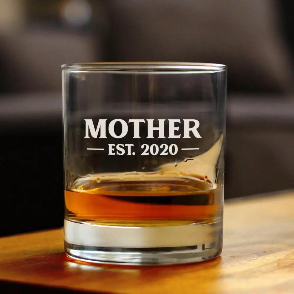Etched Rocks Glass | 10 oz Whiskey Glass | Dishwasher Safe | Mother Est. 2020 - Bold