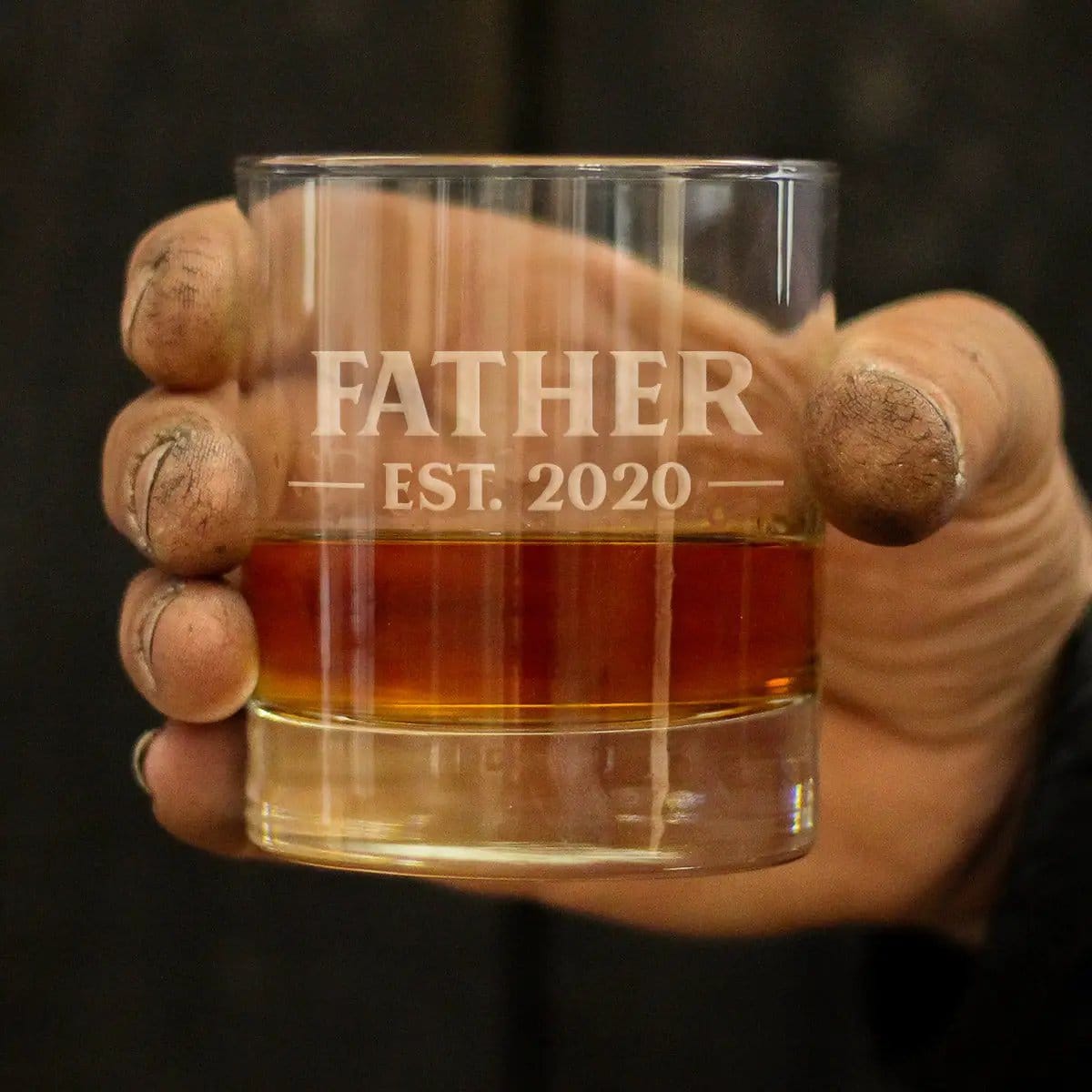 Etched Rocks Glass | 10 oz Whiskey Glass | Dishwasher Safe | Father Est 2020 - New Dad (Style 2)