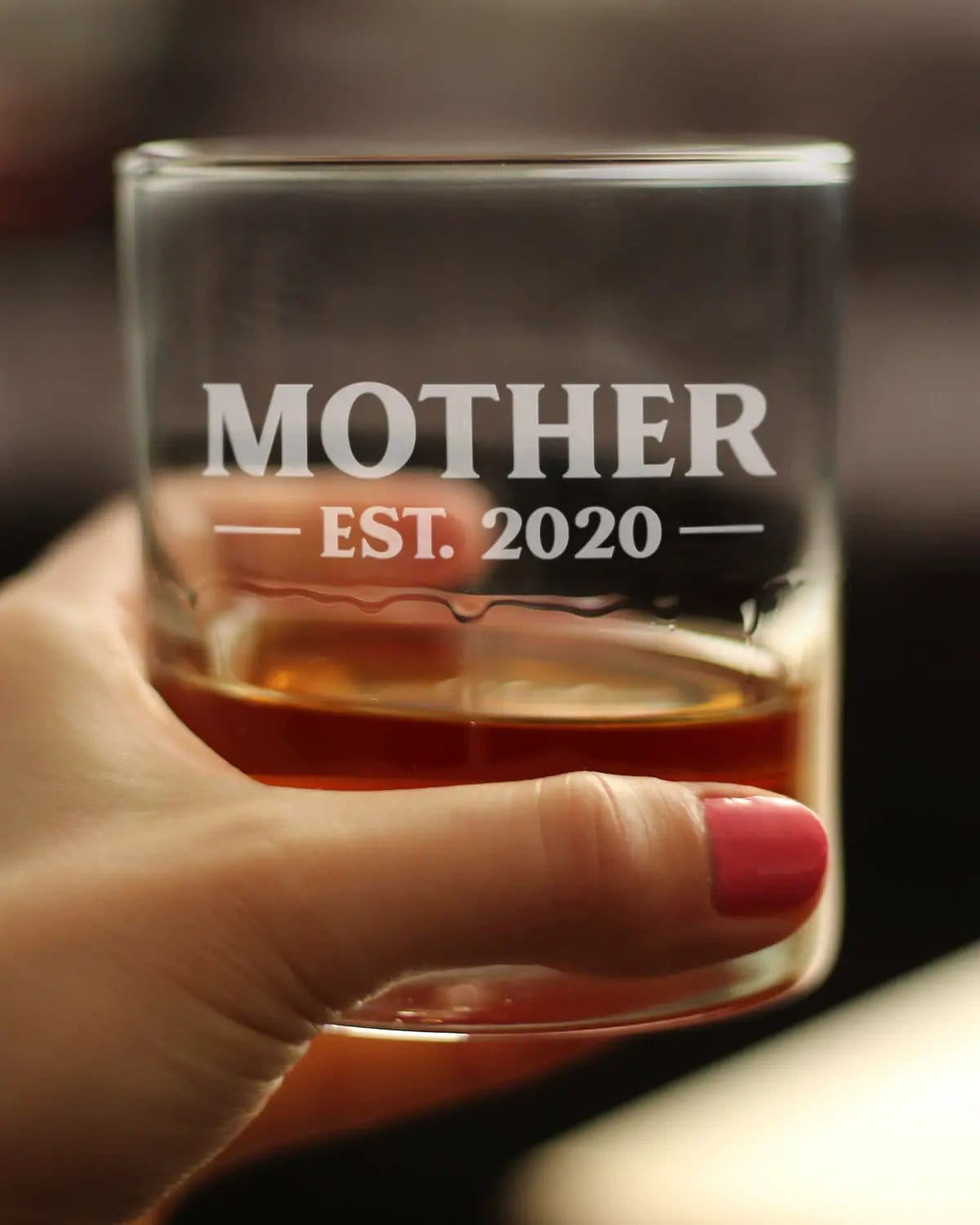 Etched Rocks Glass | 10 oz Whiskey Glass | Dishwasher Safe | Mother Est. 2020 - Bold