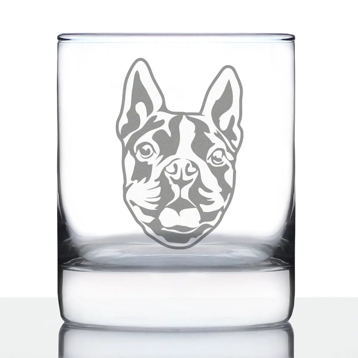 Etched Rocks Glass | 10.25 oz Whiskey Glass | Dishwasher Safe | Boston Terrier Face