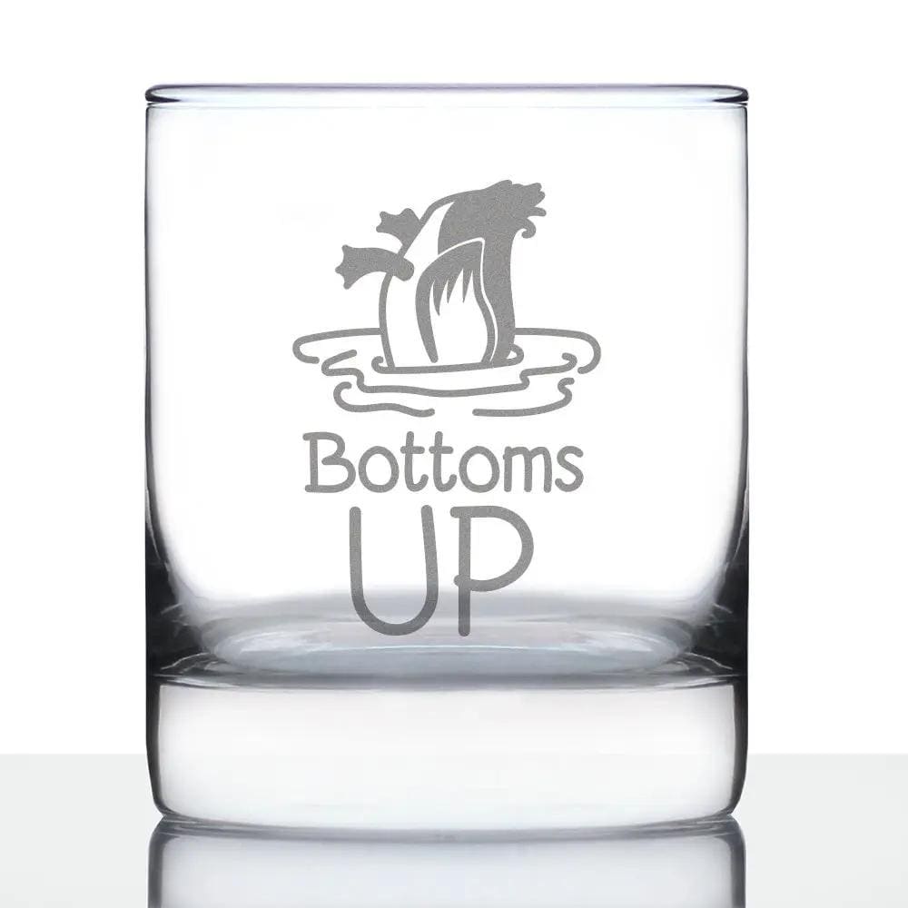 Etched Rocks Glass | 10 oz Whiskey Glass | Dishwasher Safe | Bottoms Up