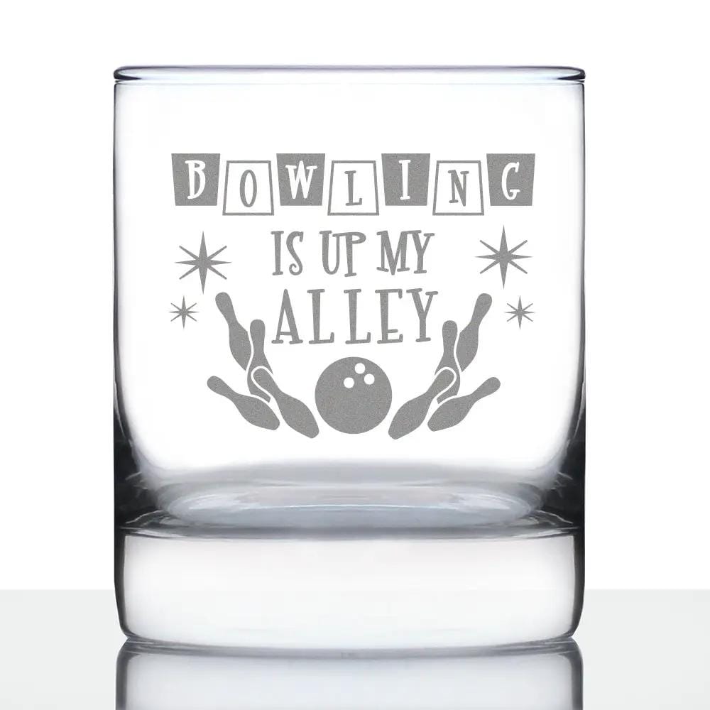 Etched Rocks Glass | 10.25 oz Whiskey Glass | Dishwasher Safe | Bowling Alley Is Up My Alley