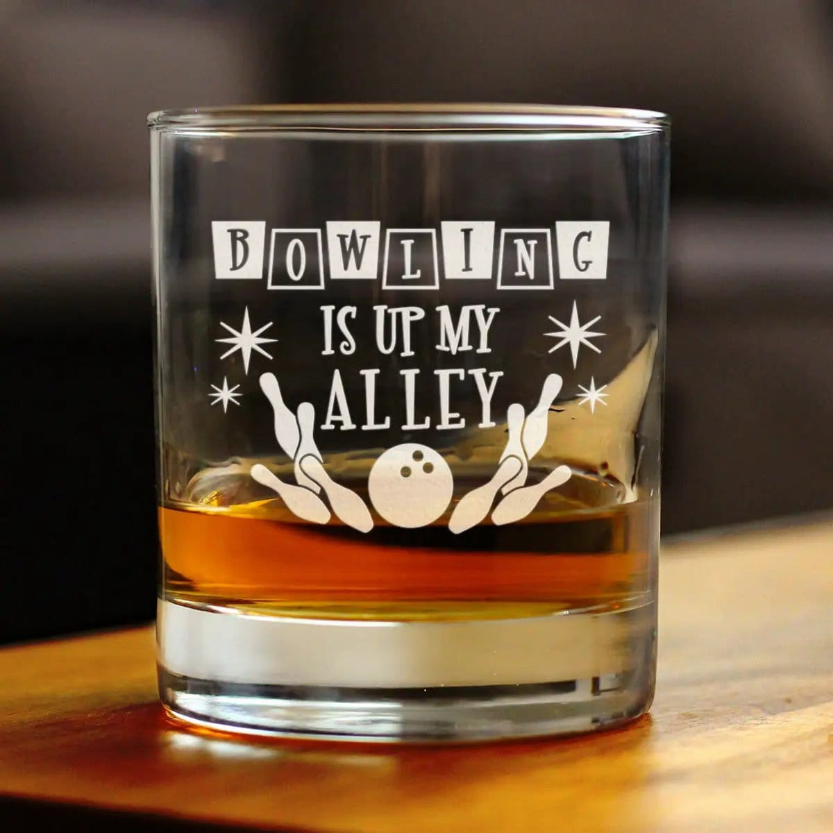 Etched Rocks Glass | 10.25 oz Whiskey Glass | Dishwasher Safe | Bowling Alley Is Up My Alley