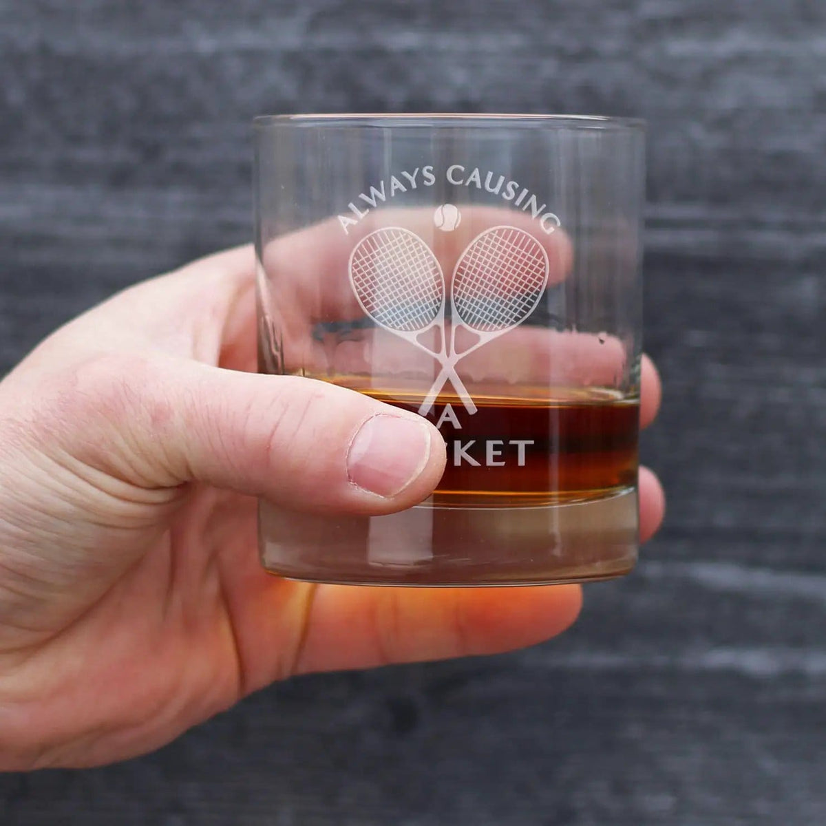 Etched Rocks Glass | 10 oz Whiskey Glass | Dishwasher Safe | Causing a Racket