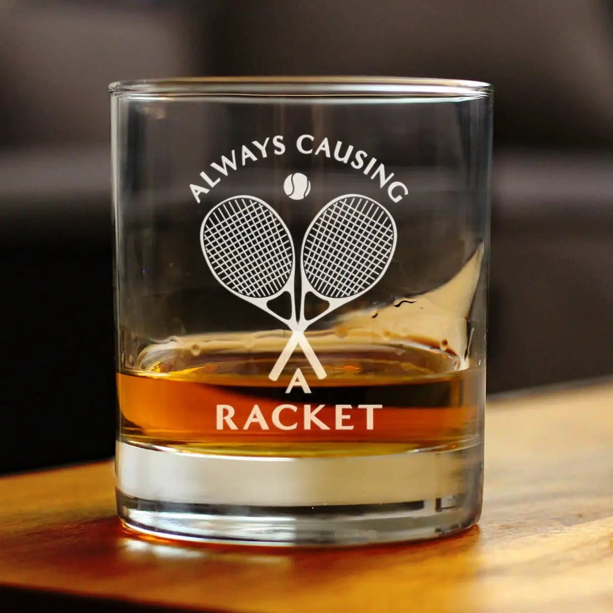 Etched Rocks Glass | 10 oz Whiskey Glass | Dishwasher Safe | Causing a Racket