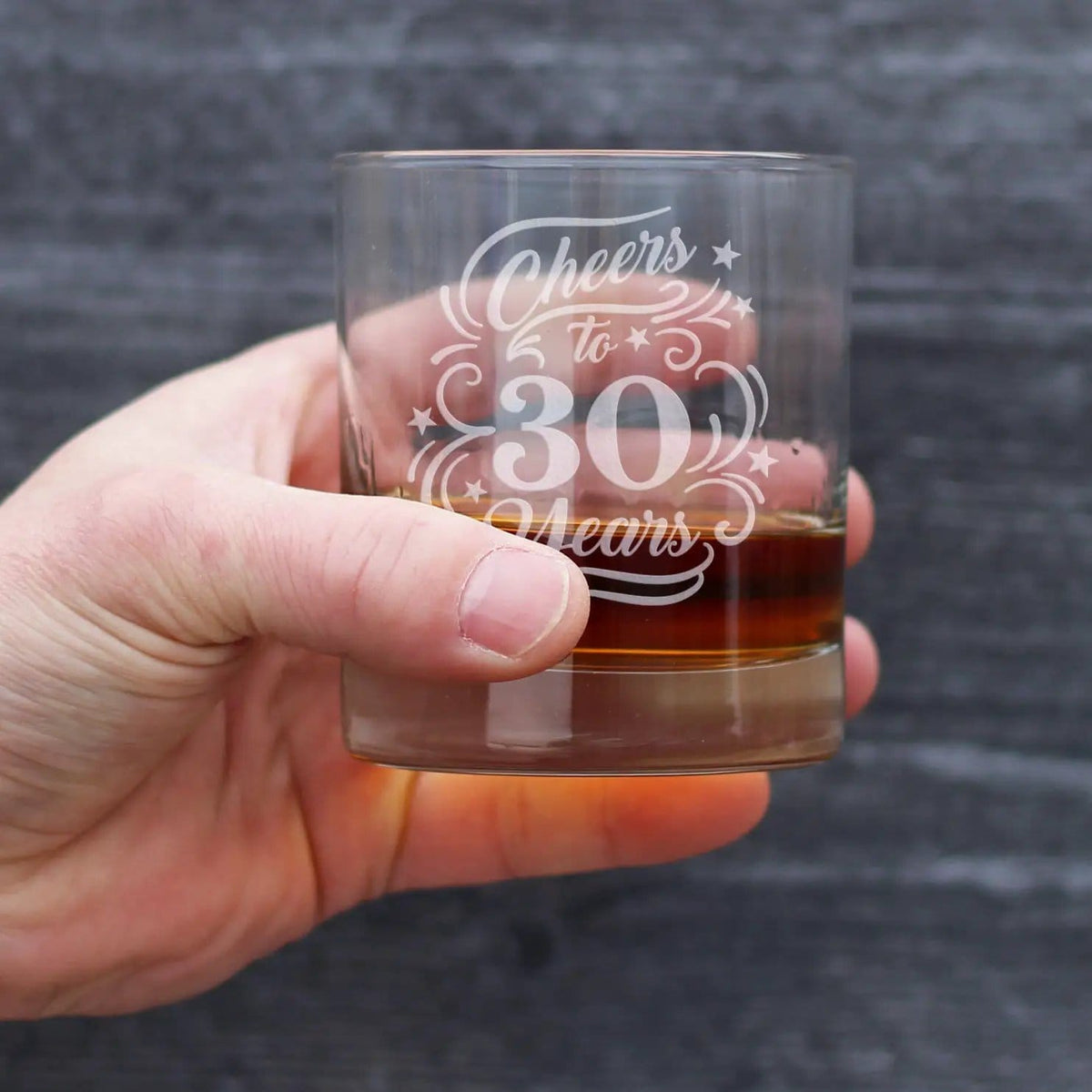 Etched Rocks Glass | 10.25 oz Whiskey Glass | Dishwasher Safe | Cheers to 30 Years