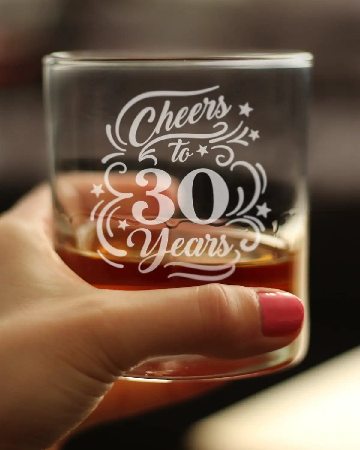 Etched Rocks Glass | 10.25 oz Whiskey Glass | Dishwasher Safe | Cheers to 30 Years